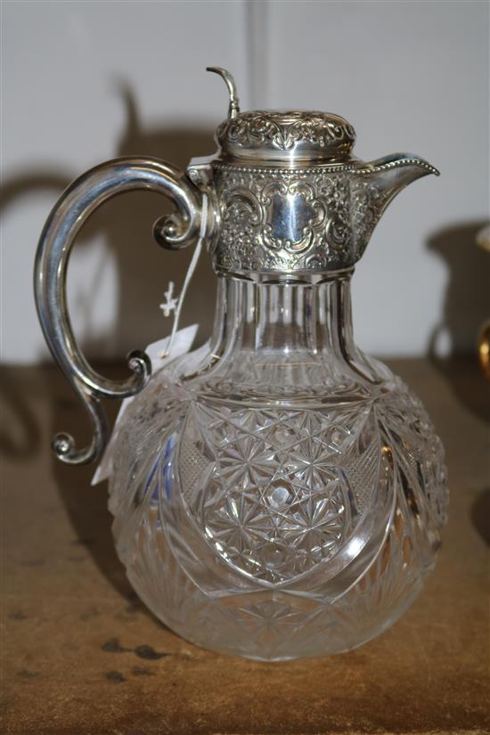 Silver mounted cut glass claret jug